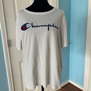 Vintage white Champion classic script logo  embroidered Sz L